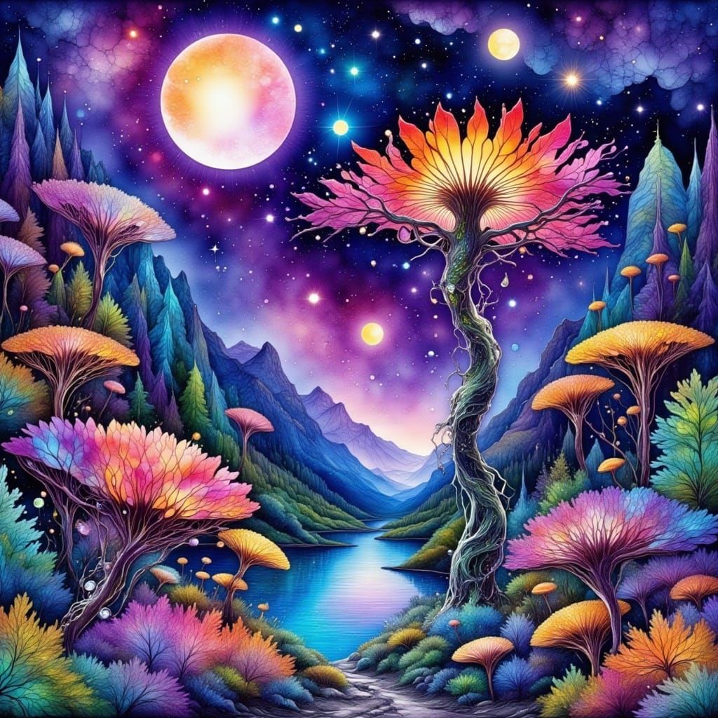 Alcohol Ink Alien Flora in Purple Moonlight