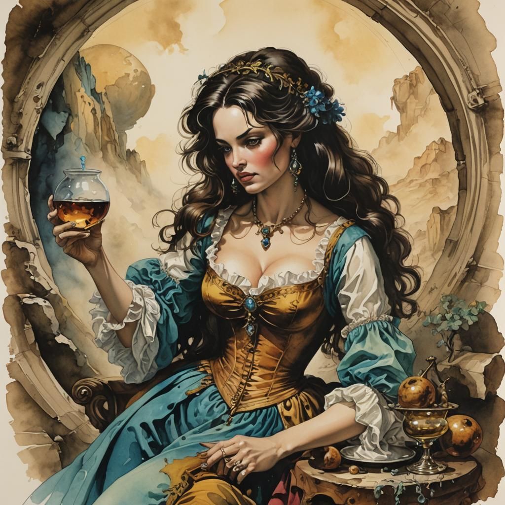 Woman in Alcohol Ink Storybook Illustration