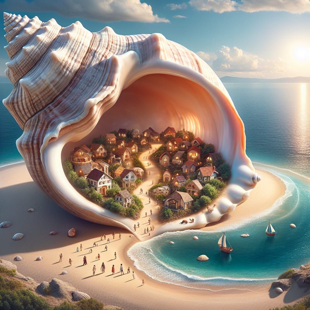 Whimsical Seaside Metropolis in a Giant Seashell