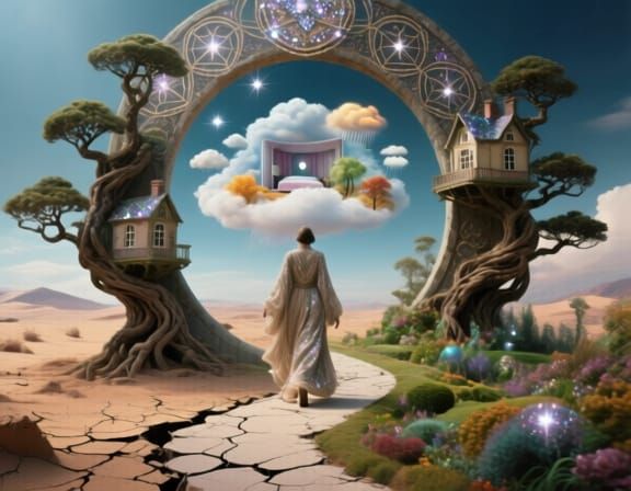 Surreal Stargate Dreamscape with Fantasy Garden