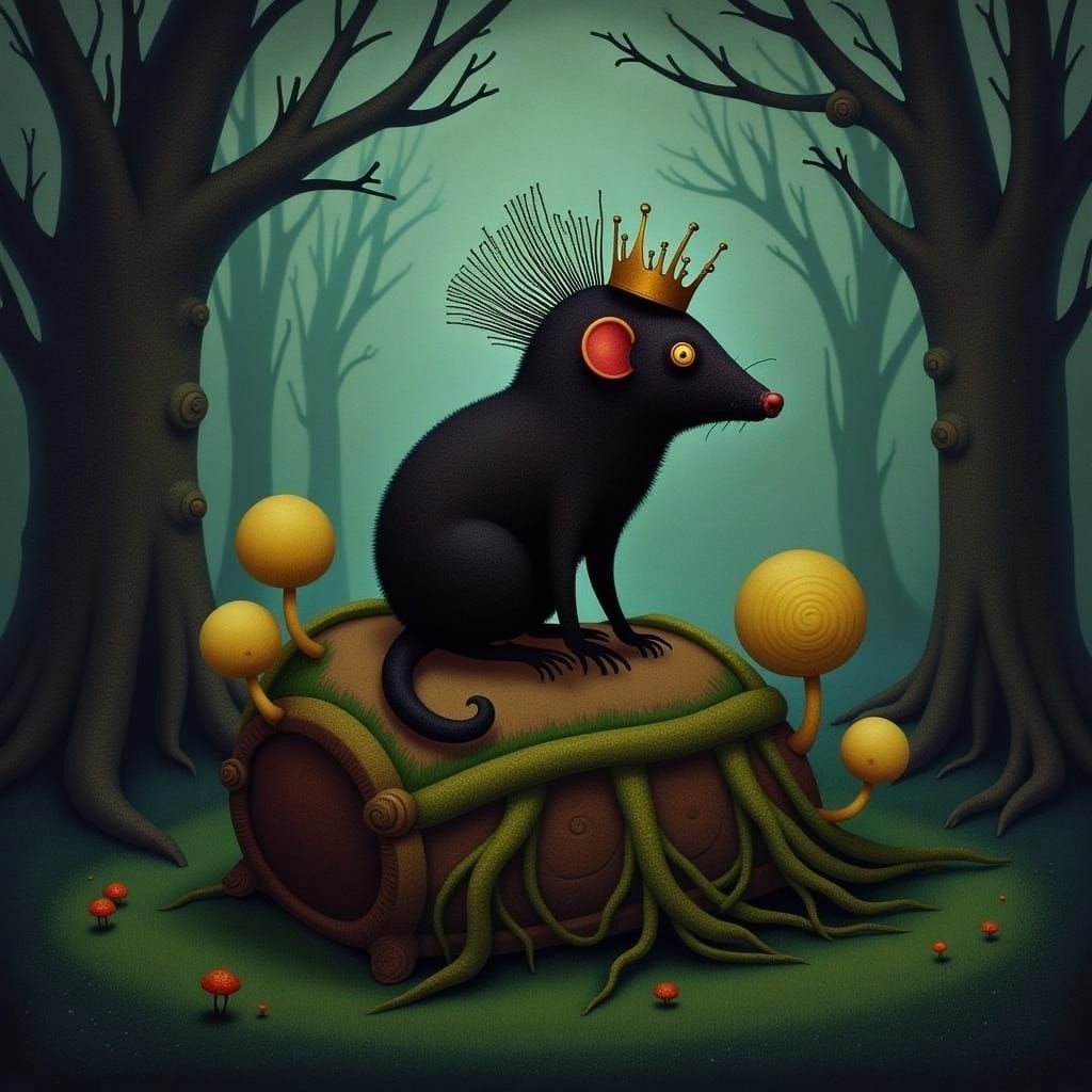 Opossum King on Treasure Chest in Enchanted Forest