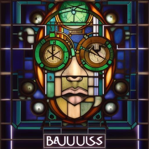 Cyberpunk Man: Bauhaus Poster with Stained Glass