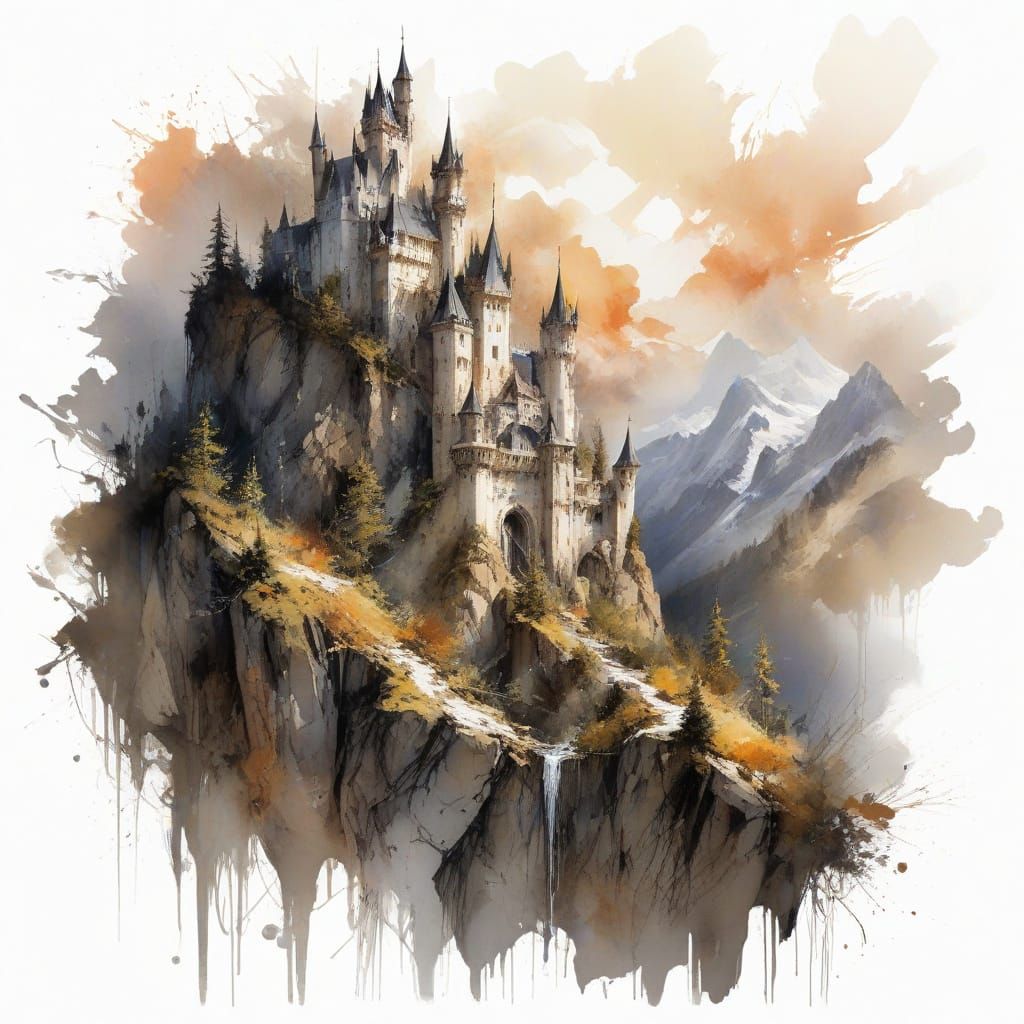 Gothic Castle in Majestic Mountain Landscape