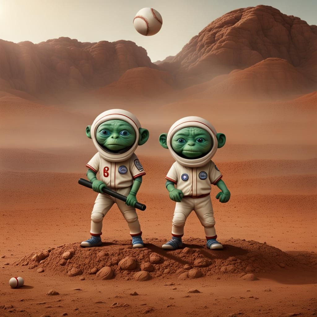Aliens Play Baseball on Mars: Professional Portrait