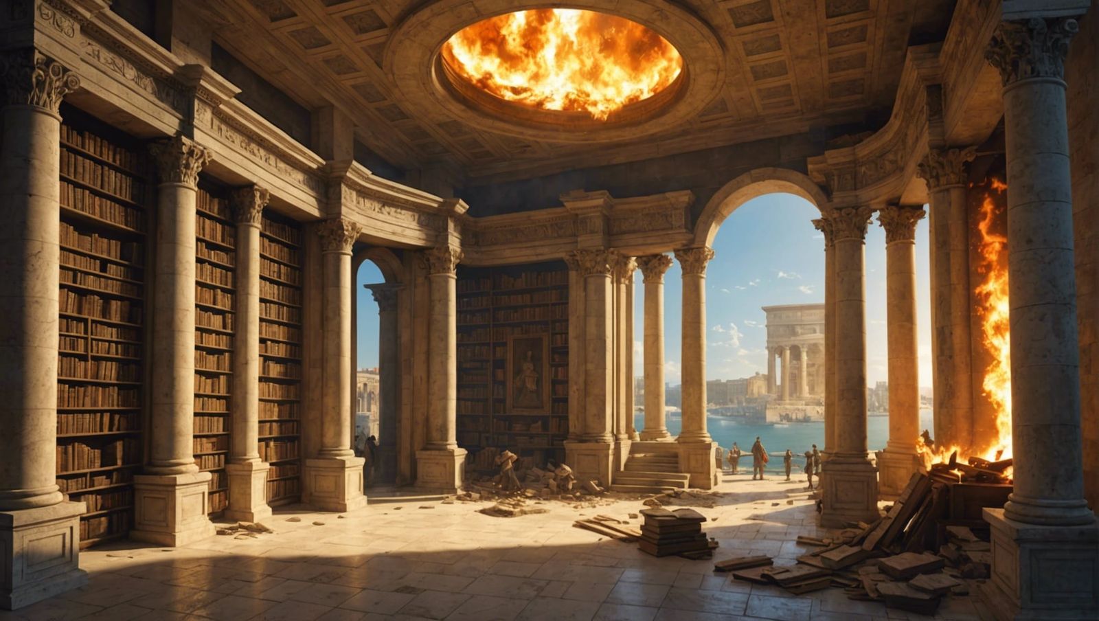 Burning of the Library of Alexandria in Fantasy Art