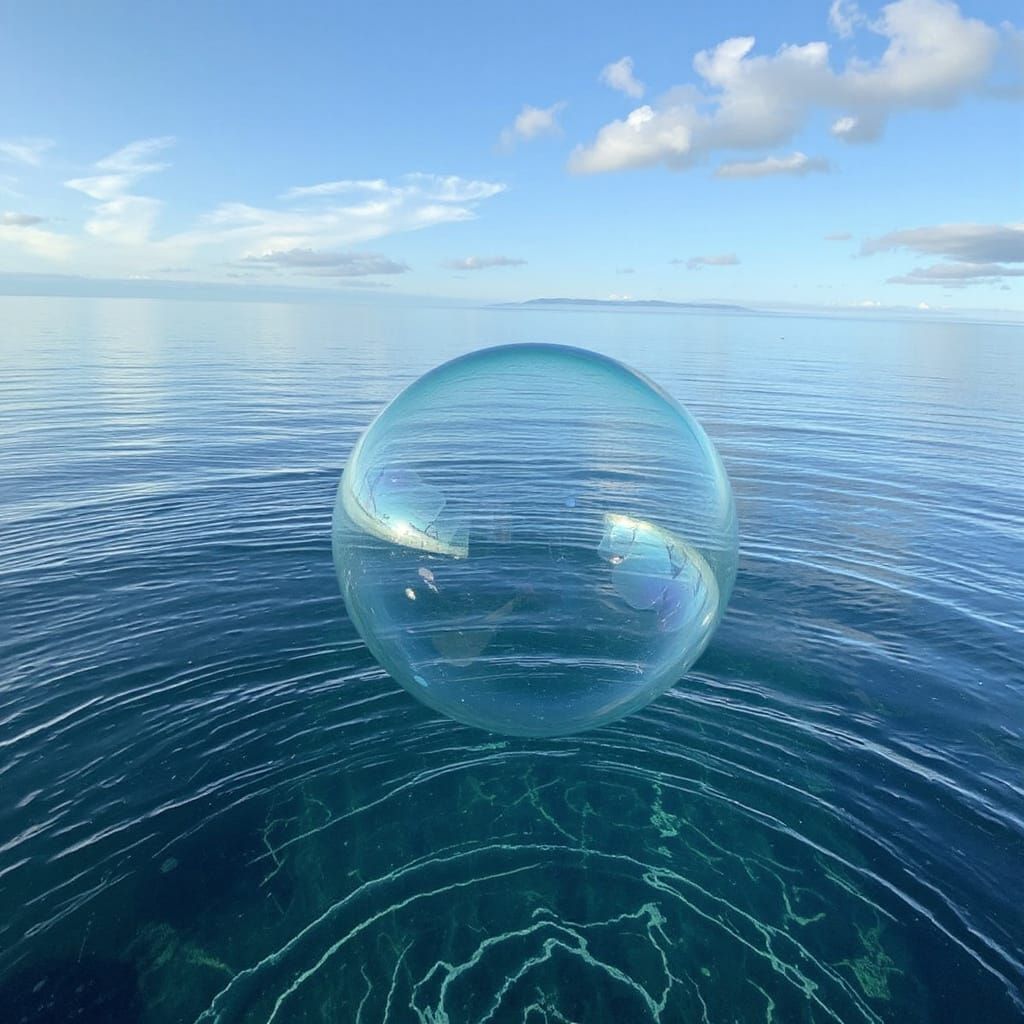Surreal Scene of a Person Trapped in a Bubble Underwater