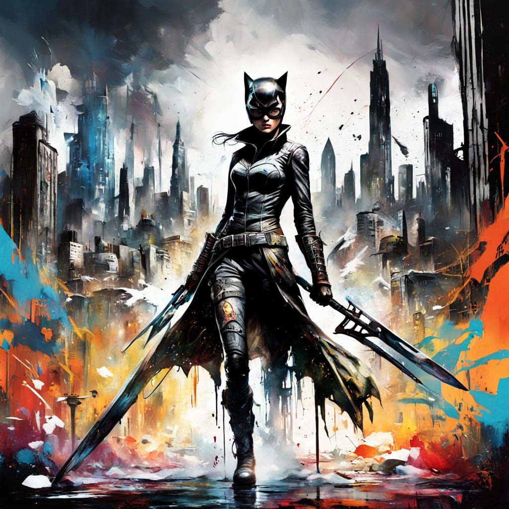 Catwoman Warrior in Graffiti Art Style