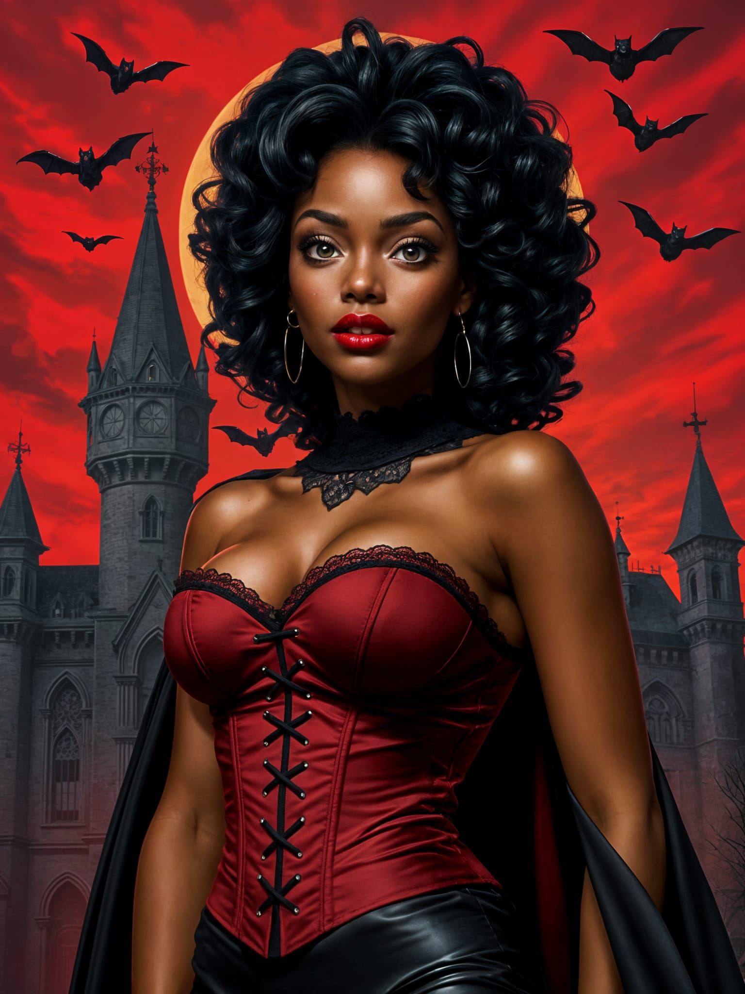 Glamorous Vampire Portrait in Pin-Up Style