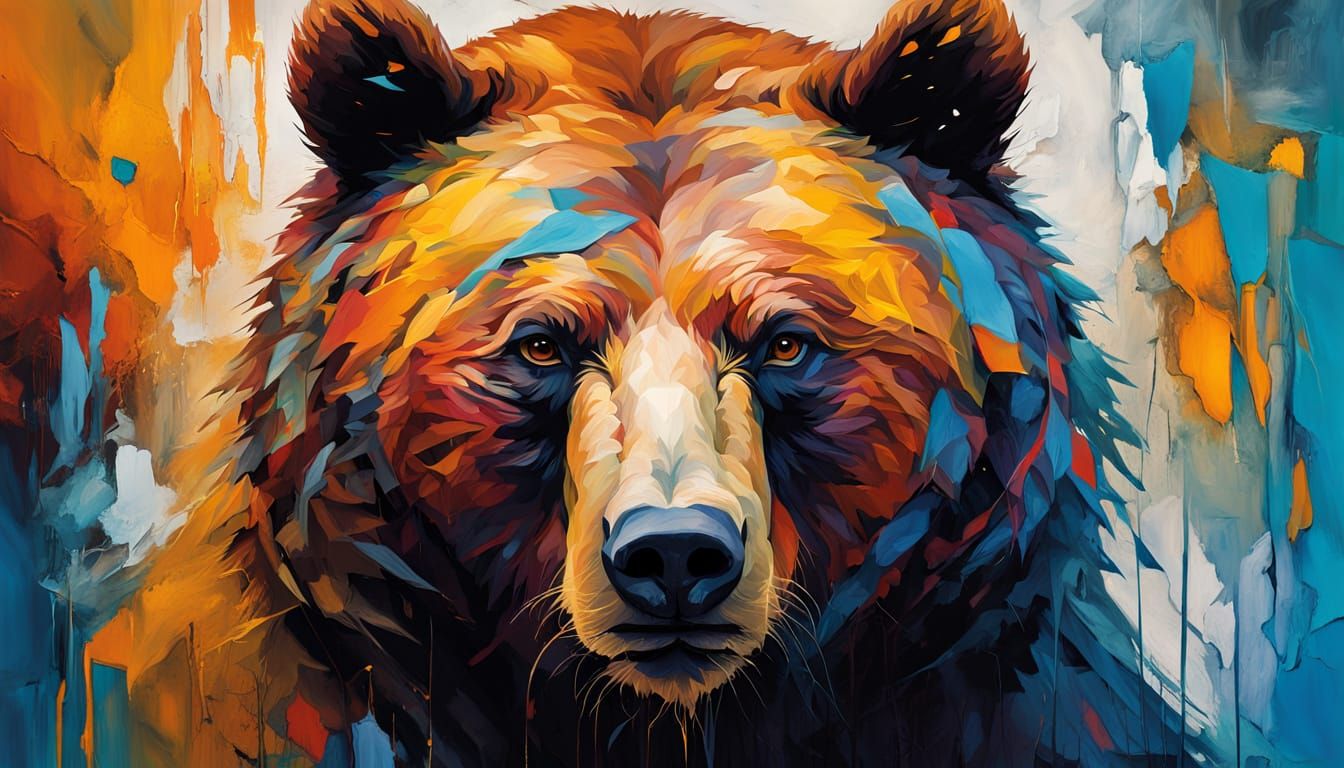 Vibrant Abstract Bear Man Hybrid in Triadic Colors