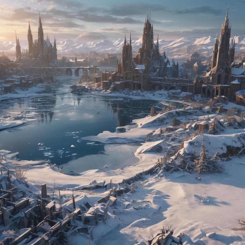 Post-Apocalyptic Winter Landscape in Fantasy Concept Art Sty...