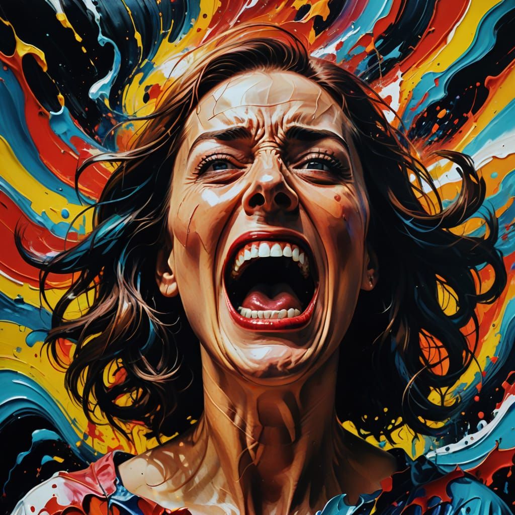 Surreal Expressionist Portrait of Screaming Woman