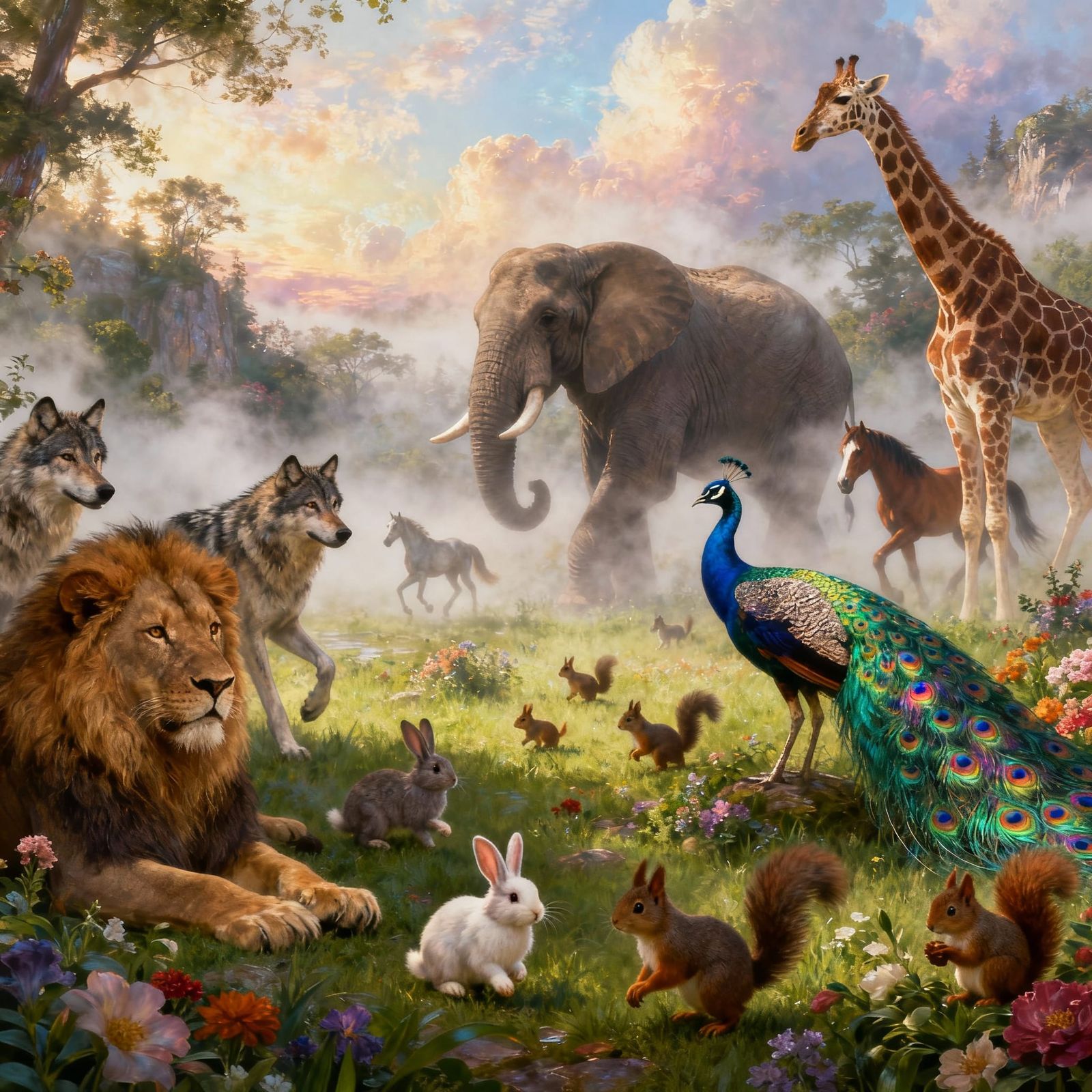 Ethereal Fantasy Heaven With Majestic Animals