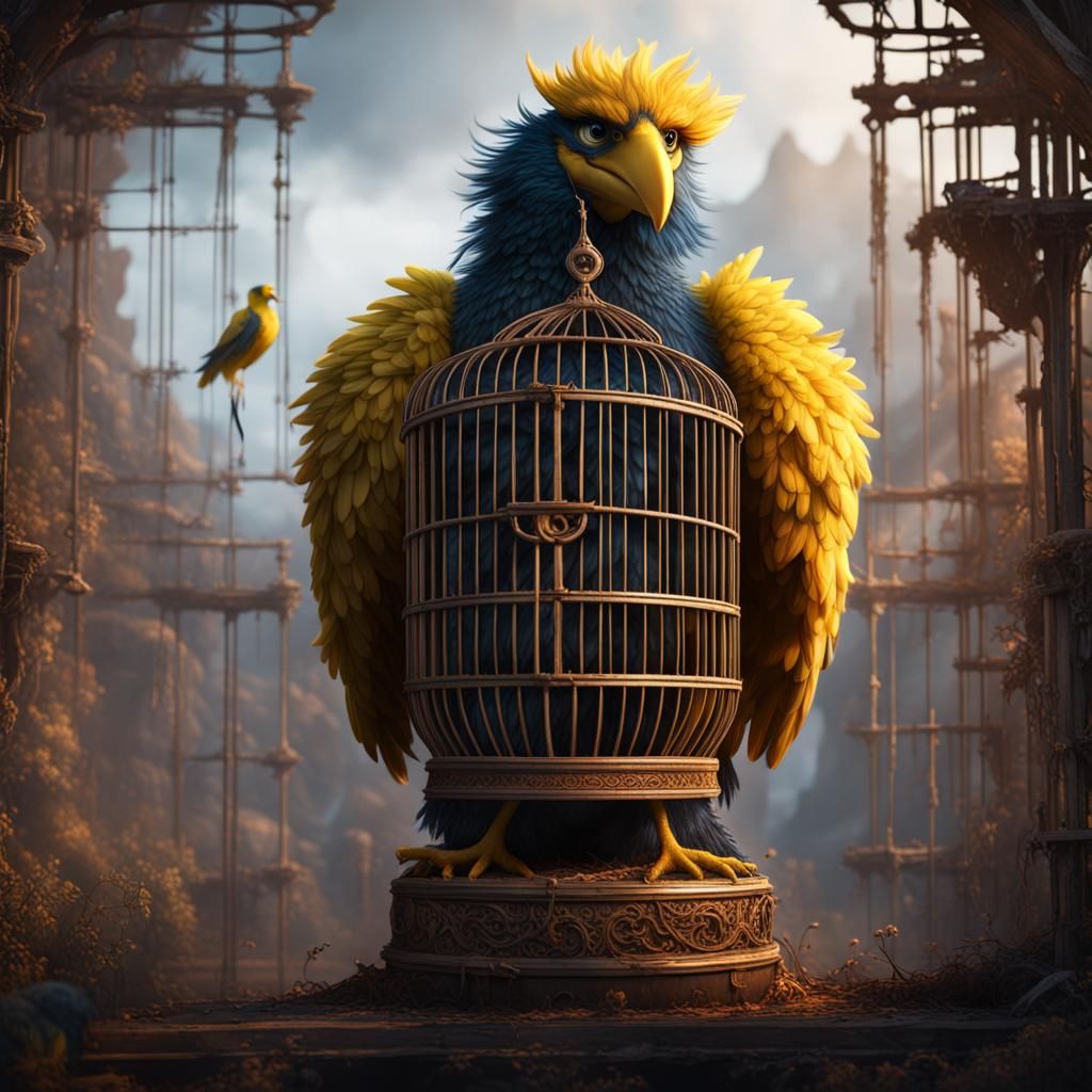 Majestic Bird Escapes Cage: Fantasy Art