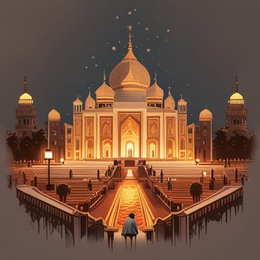 Golden Taj Mahal Digital Painting with Intricate Details