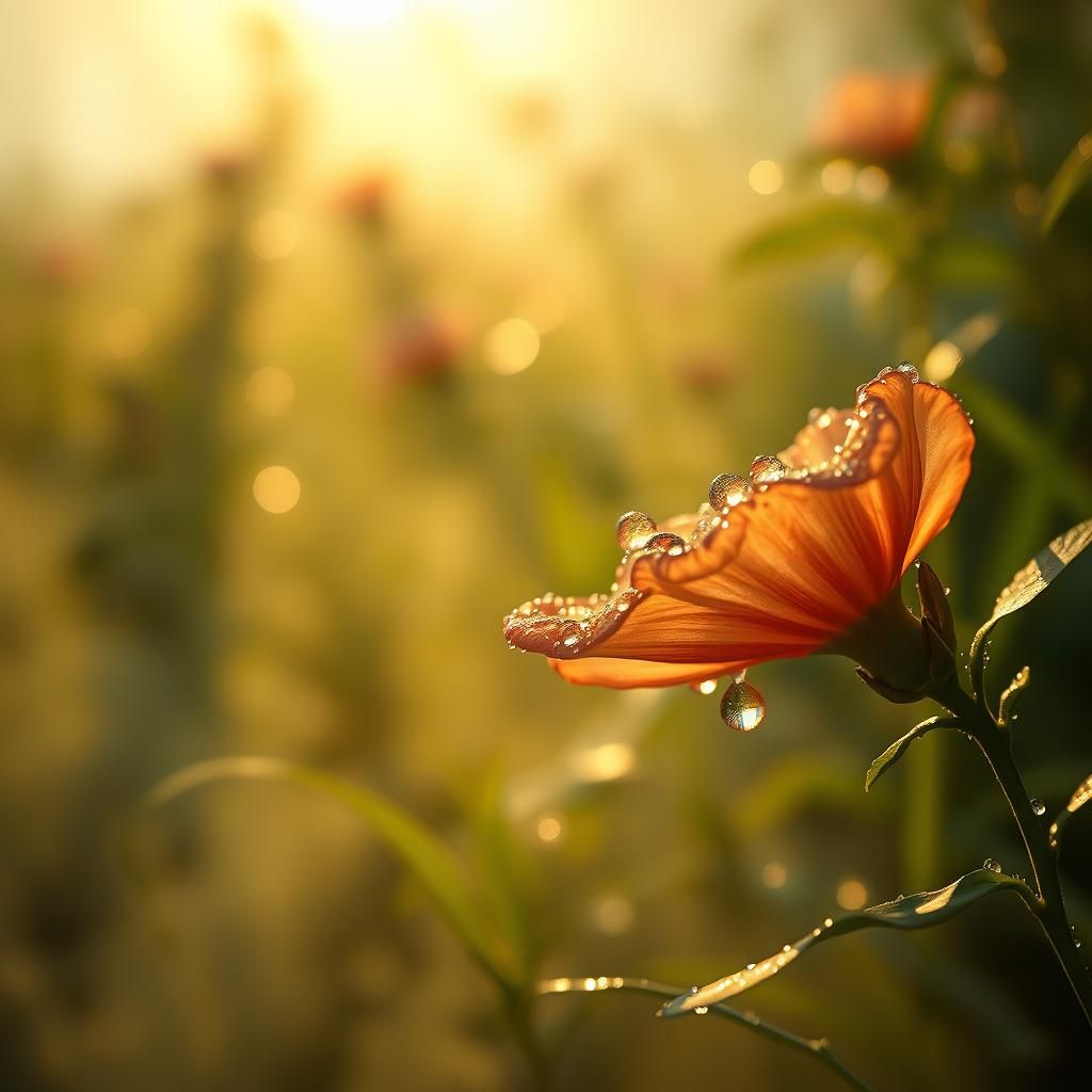 Glistening Dew Drops in Morning Light: Dreamlike Photography