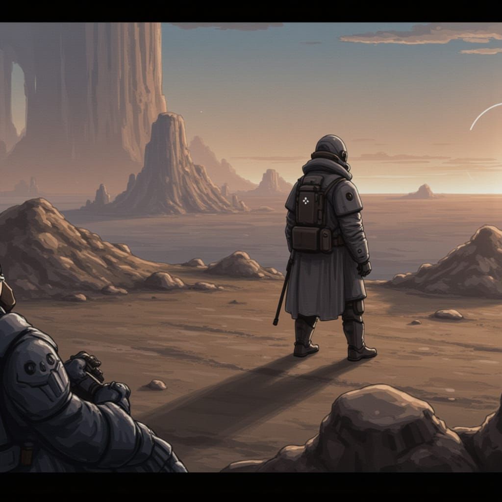 Sepia Ink-Punk Sunset Landscape with LORA