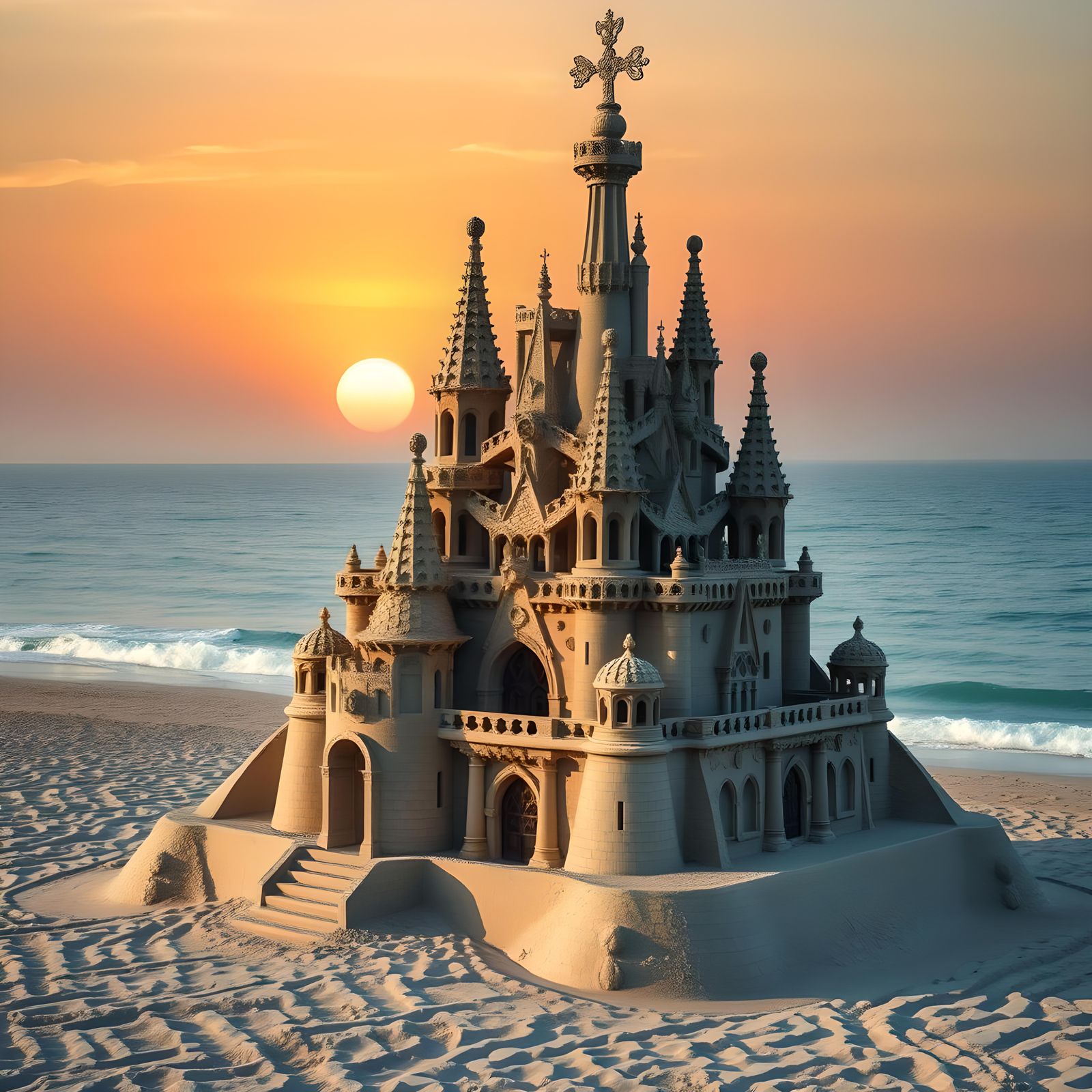 Gaudi-Inspired Sand Castle on Barcelona Beach