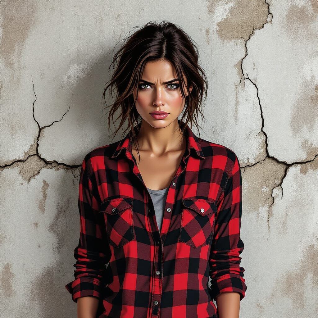 Distressed Woman in Gritty Digital Art Style