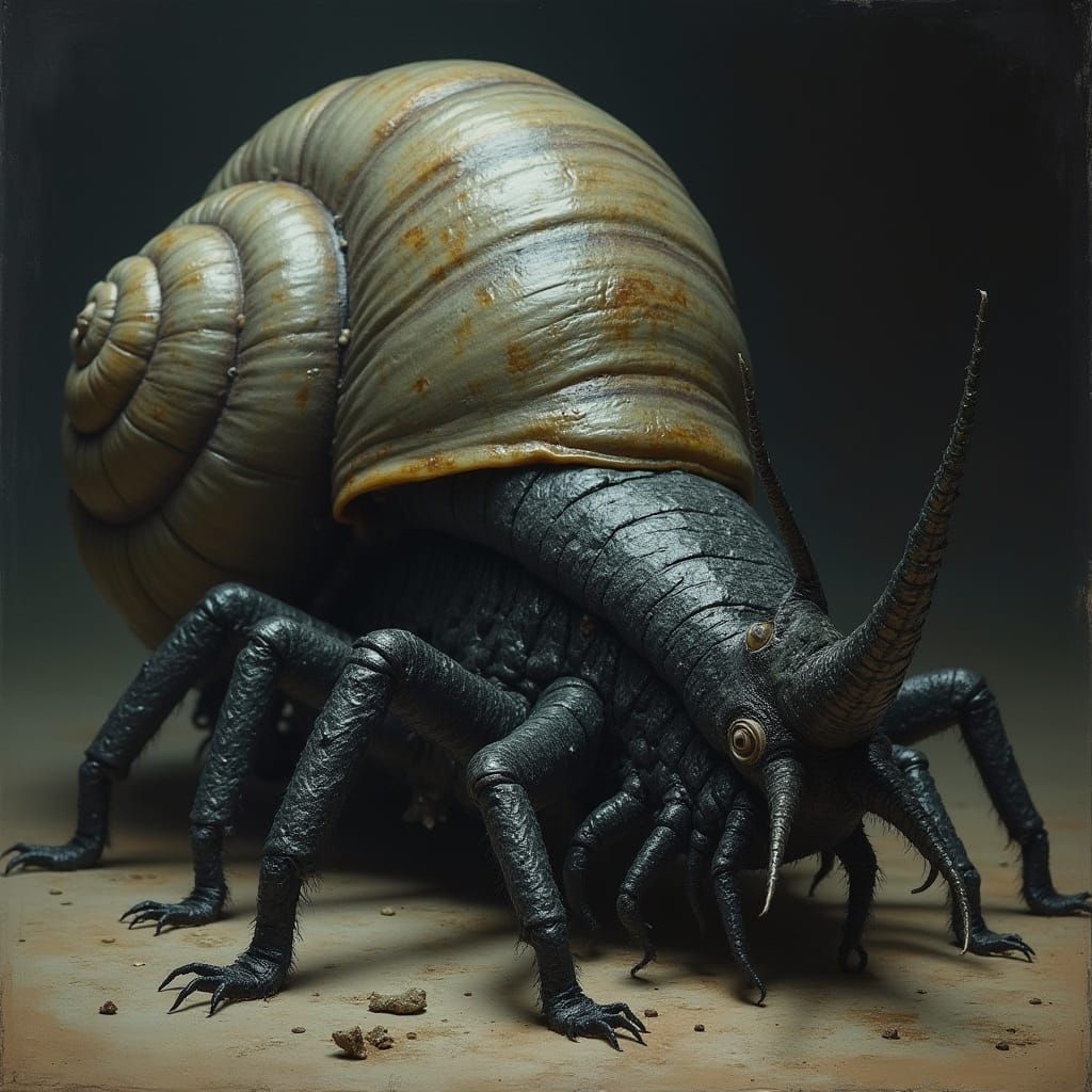 Grotesque Slug-Like Creatures in Biomechanical Hellscape