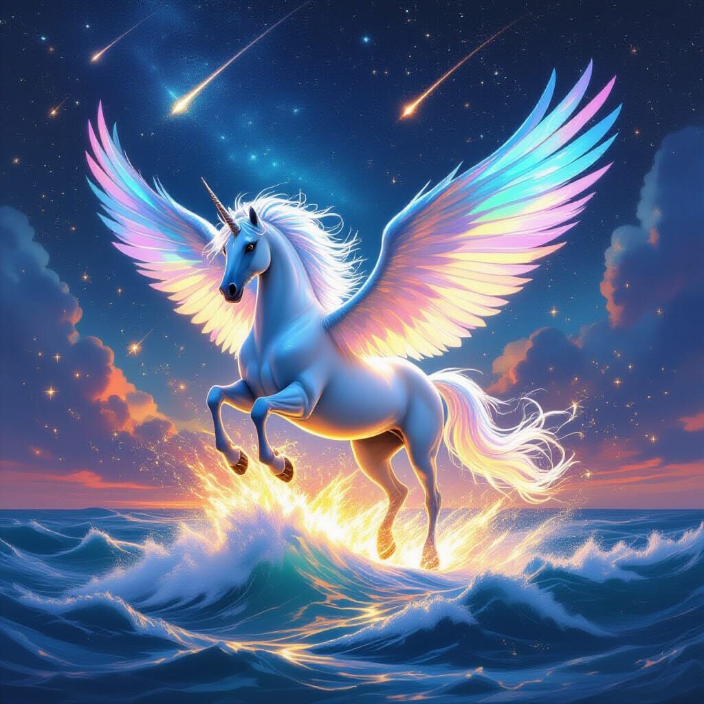 Majestic Pegasus Rises from Fiery Sea in Epic Fantasy Art
