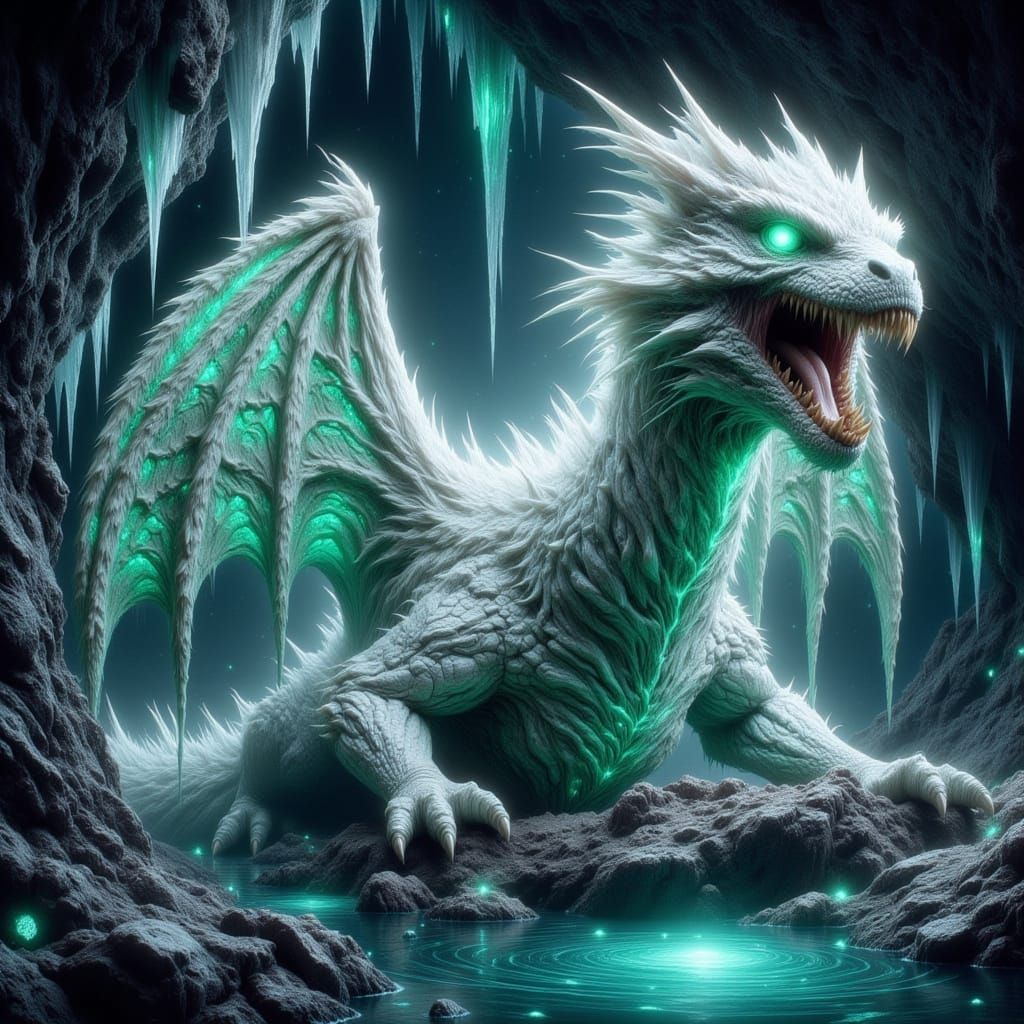 Hyperrealistic Cosmic Dragon in Rocky Cave