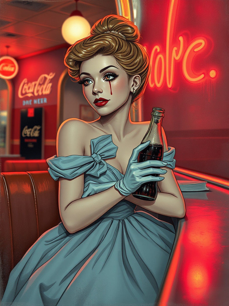 Cinderella at Diner in Pop Surrealist Style