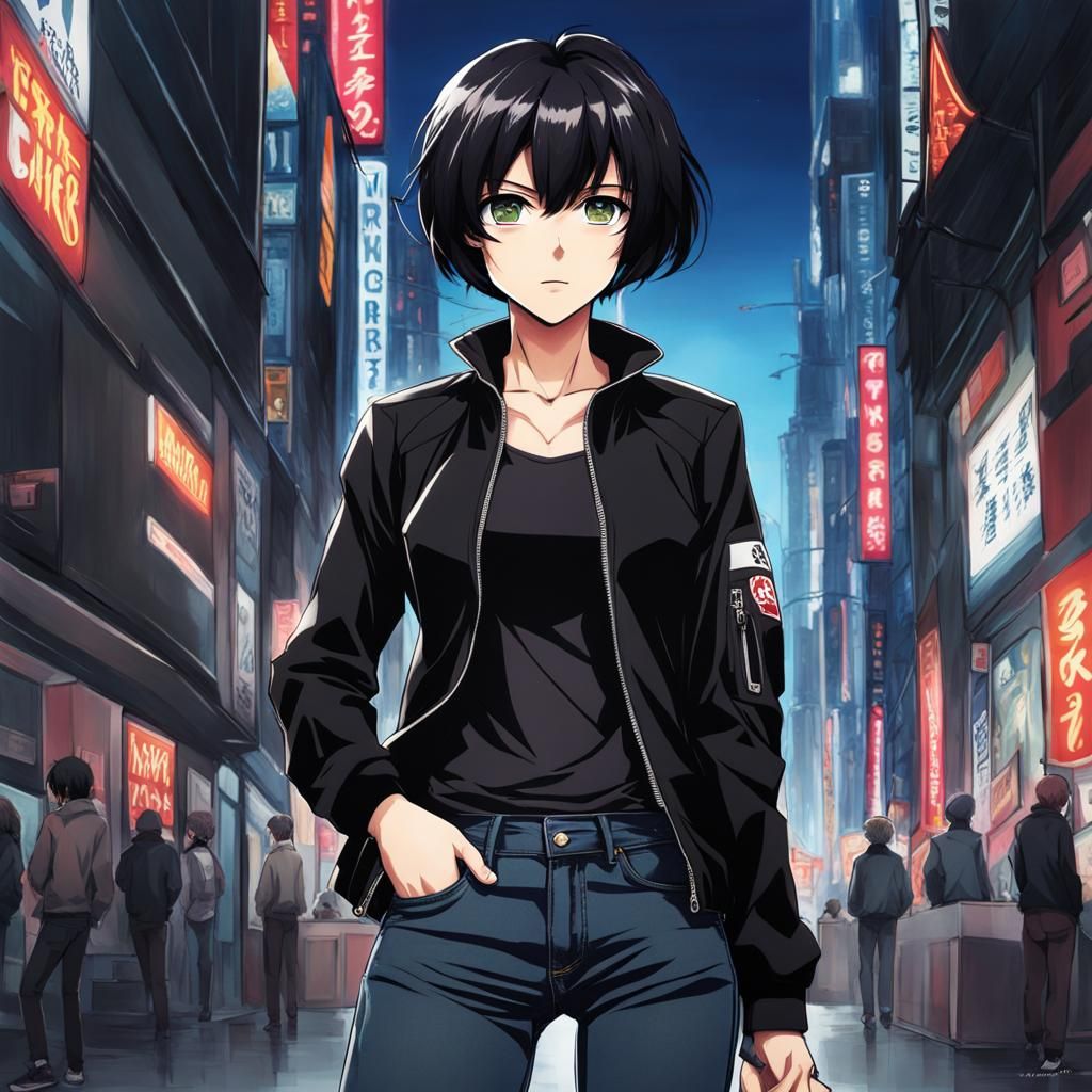 Anime Style Image of Woman in Black Jacket