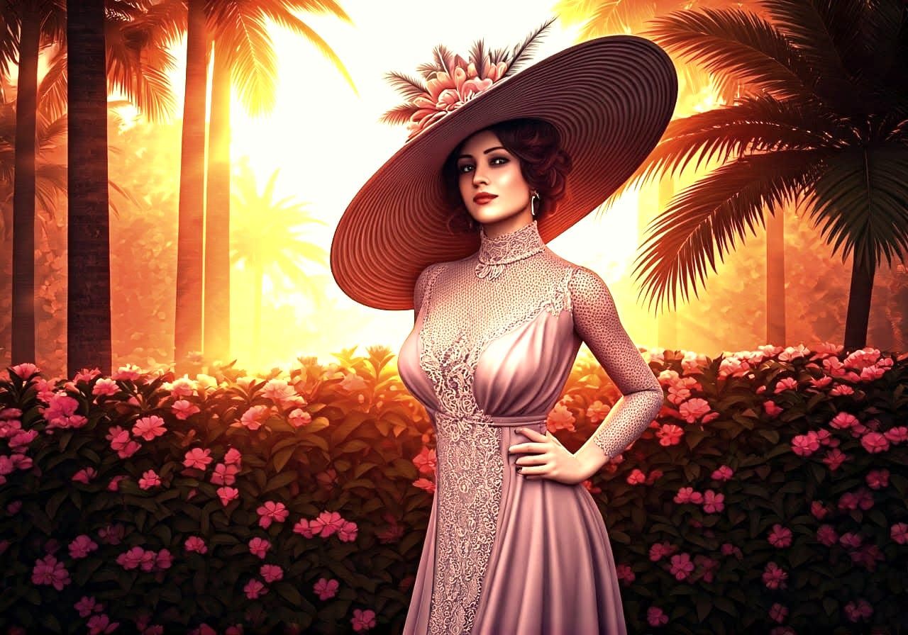 Mauve Dream Pin-Up in a Surrealist Paradise