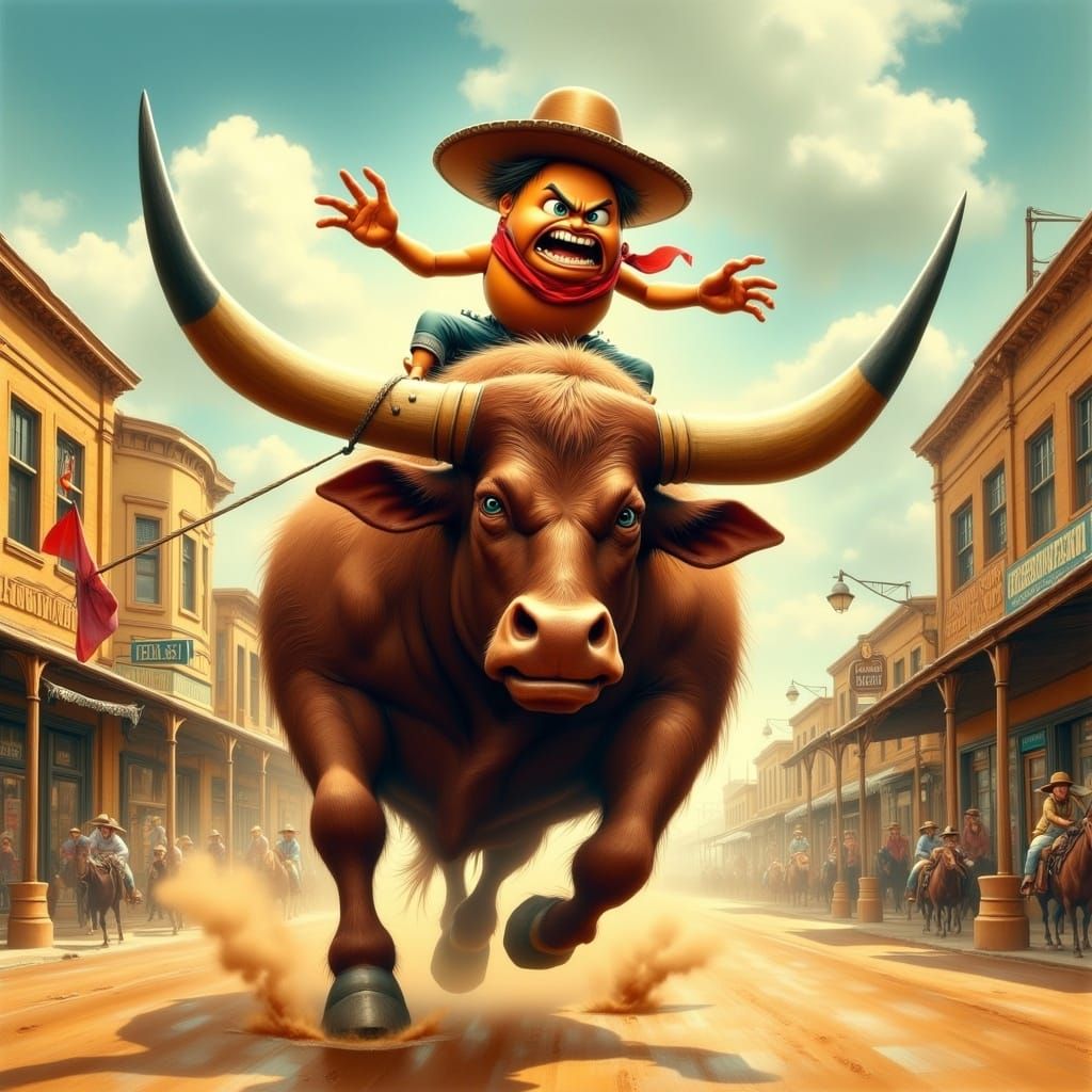 Angry Egg Rides Longhorn in Texas Town