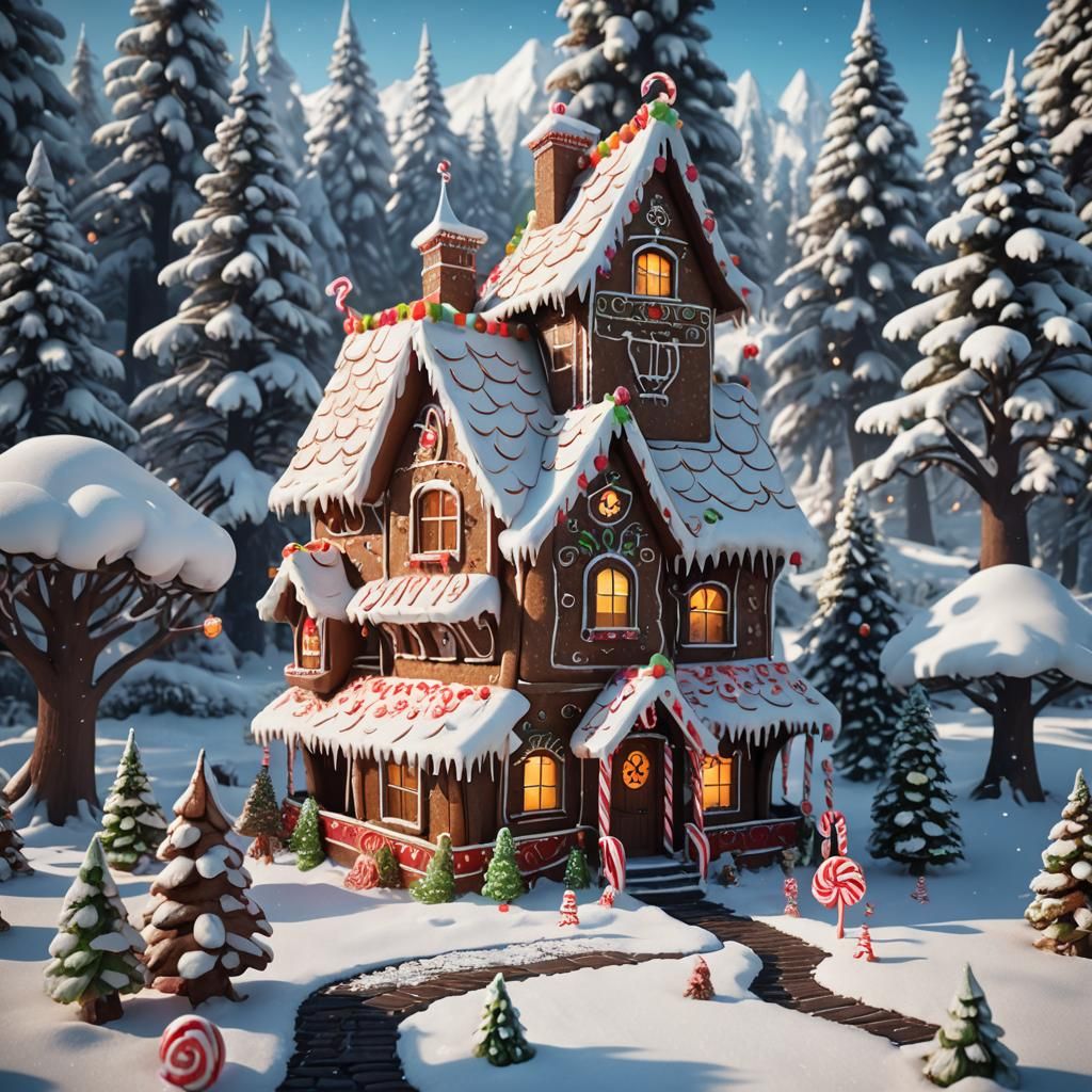 Gingerbread House in Winter Wonderland: Fantasy Concept Art
