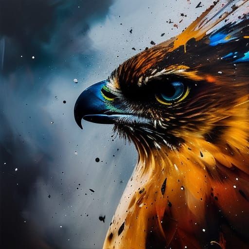 Ferruginous Hawk in Flight: Oil Painting with Paint Bursts