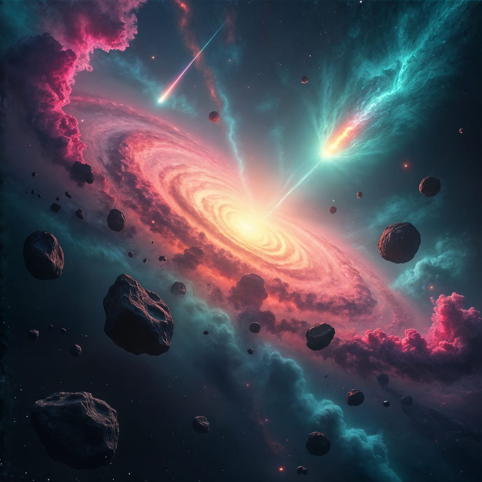 Nebula and Asteroid Belt with Space Lightning