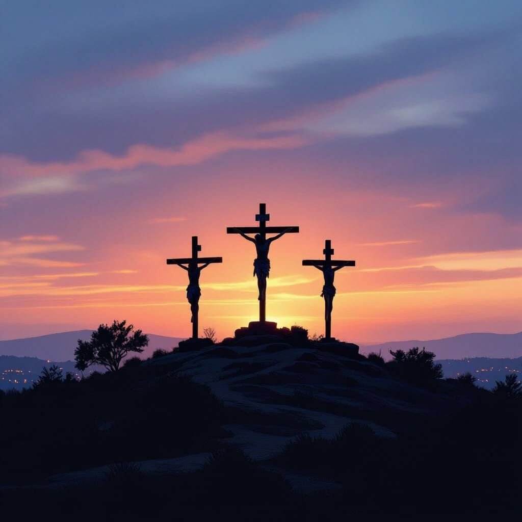 Hilltop Crosses at Dusk in Romantic Style