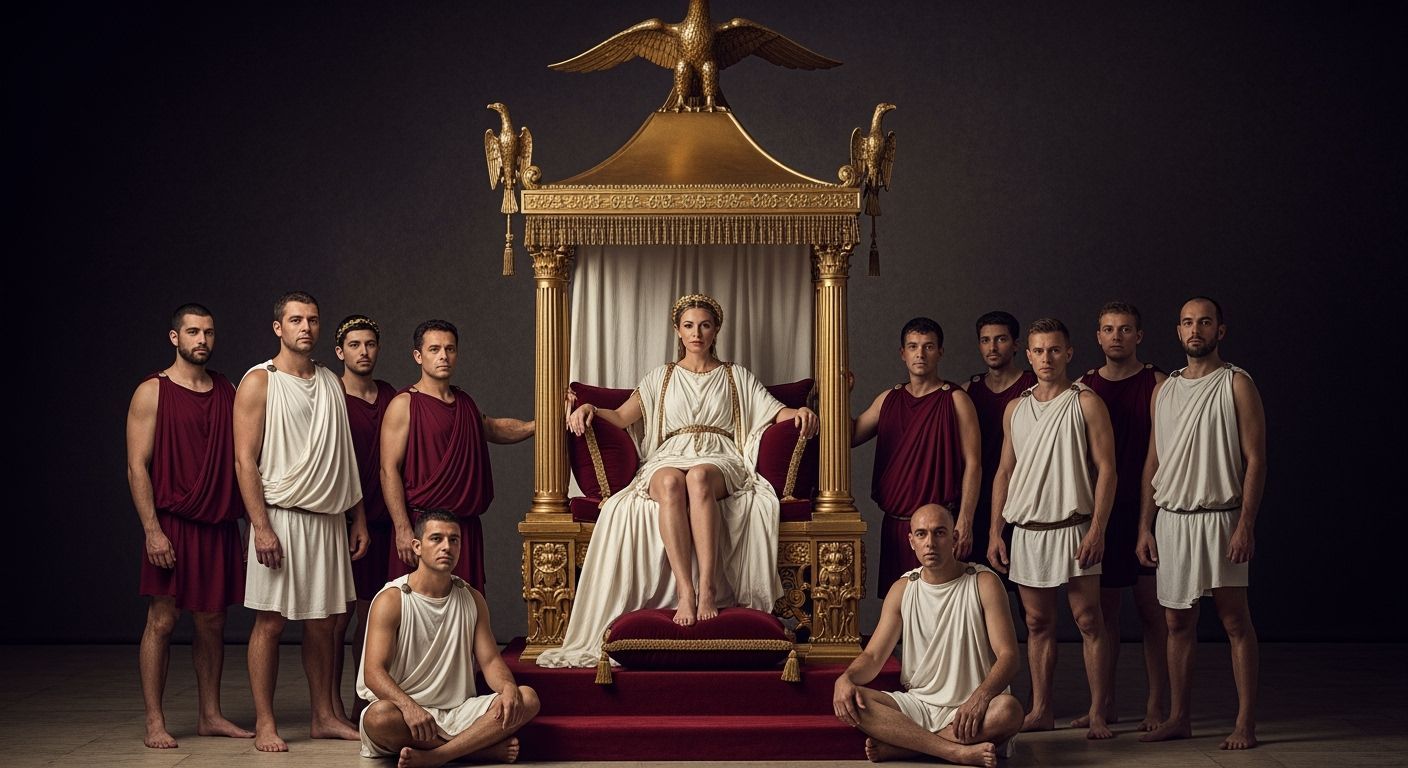 Regal Roman Empress on Golden Litter Throne