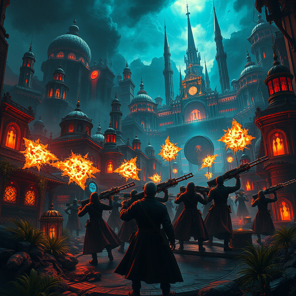 Fantasy Cityscape with Nuclear Weapons, Artstation Concept A...