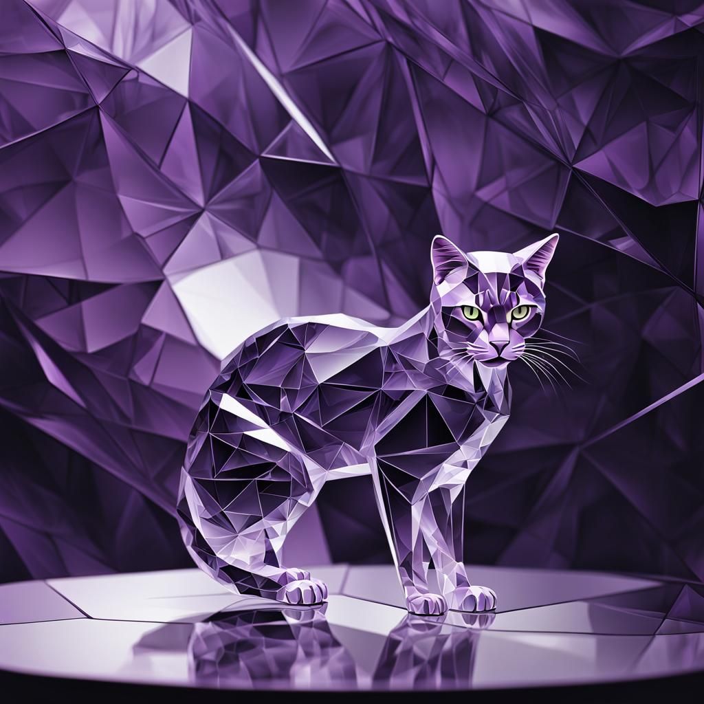 Reflecting Cat in Geometric Fauvism Style