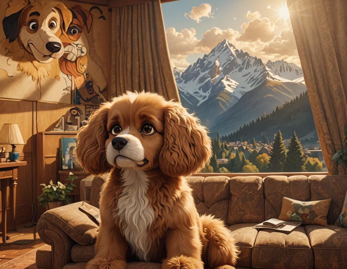 Cartoon Dog in Cozy Living Room