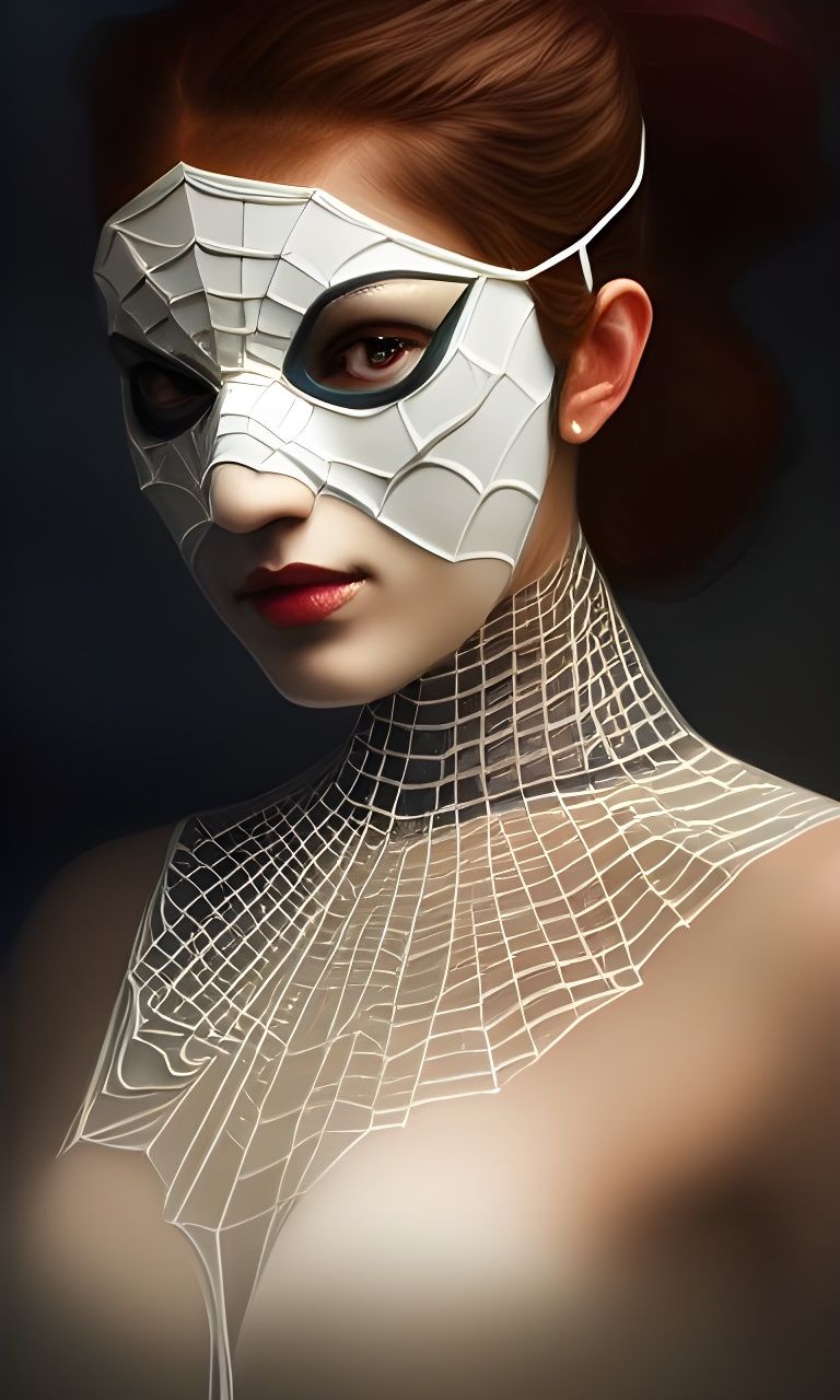 SpiderWoman in Porcelain Mask: Detailed Portrait