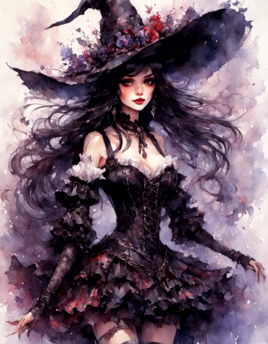 Cute Witch Portrait in Gouache Style