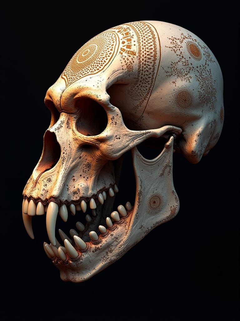 Ornate Skull Fusion with Aboriginal Dot Art
