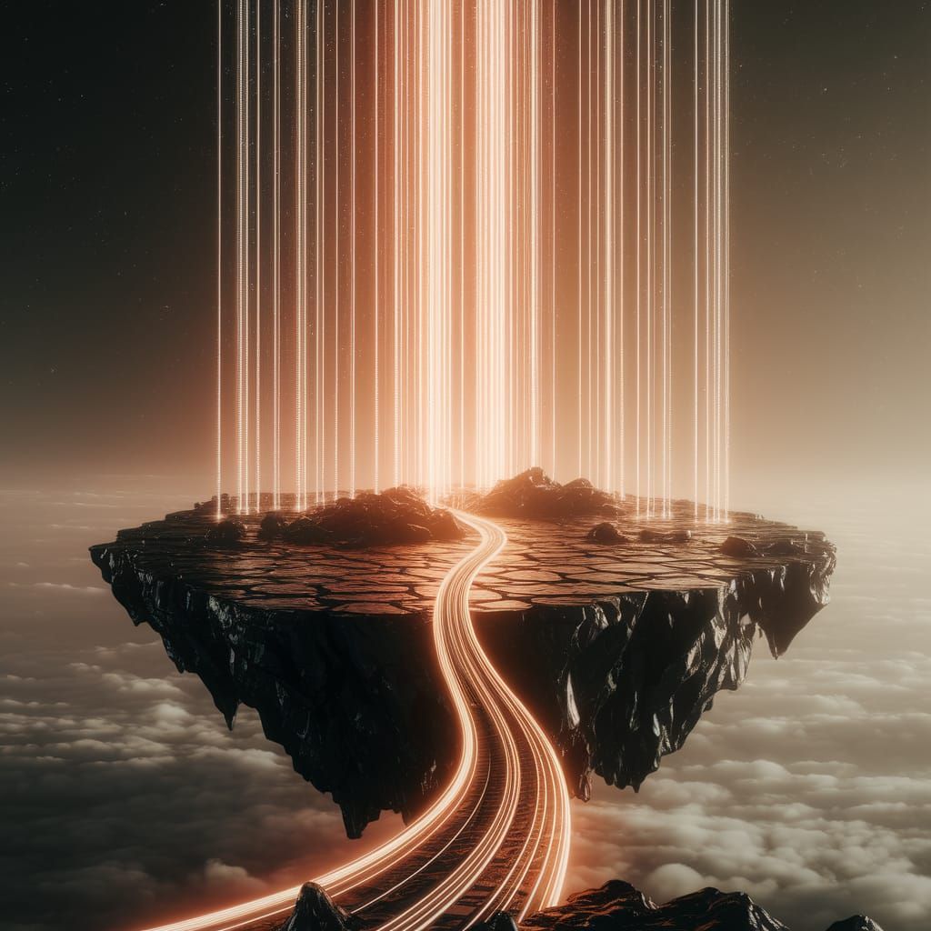 Biomechanical Pathway to the Stars on a Surreal Obsidian Isl...