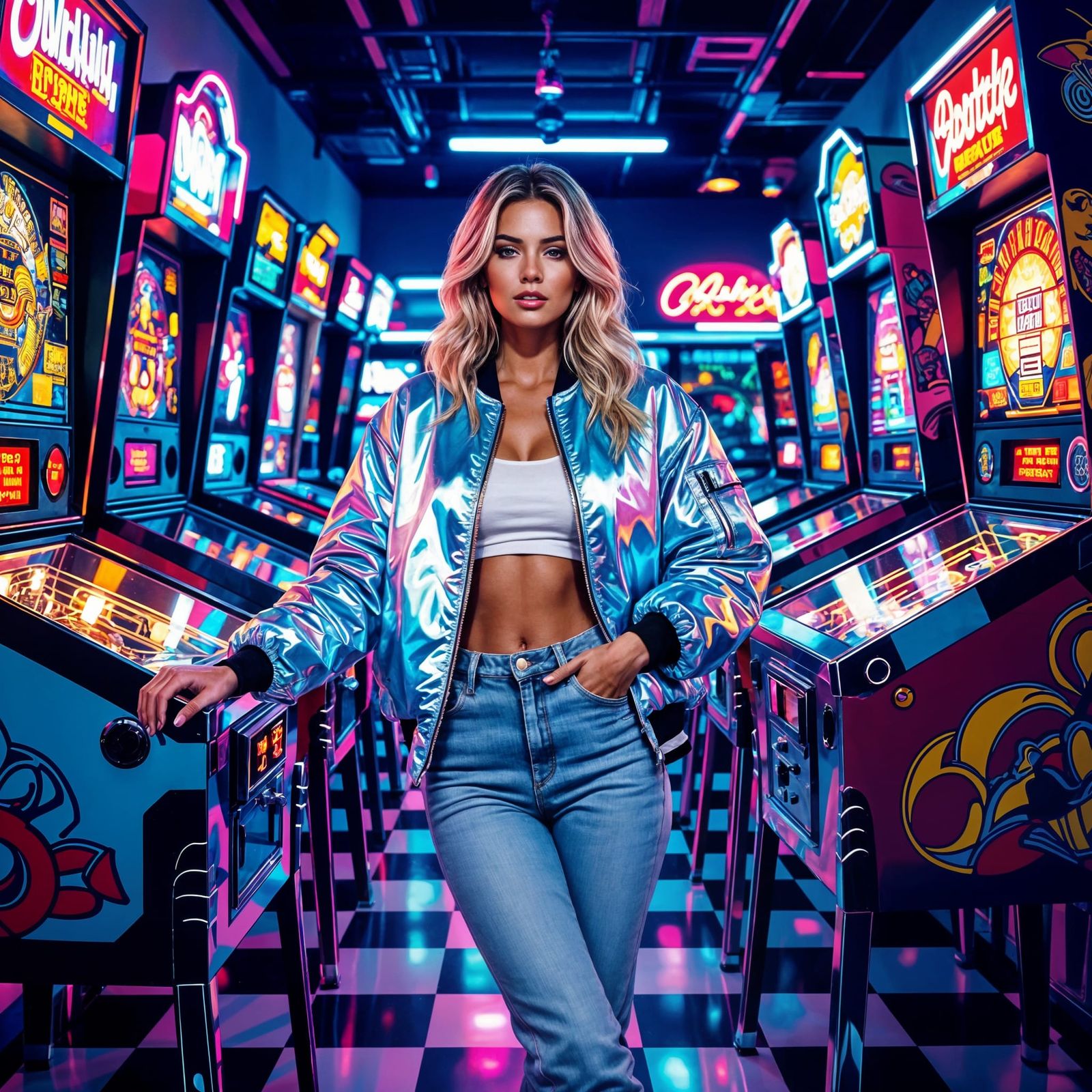 Stylish Woman in Retro Arcade Pop Art Portrait