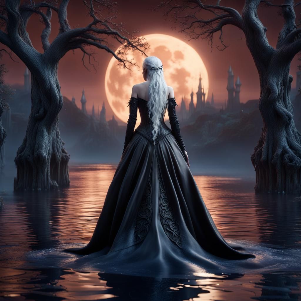 Gothic Queen in Leather Gown with Platinum Hair