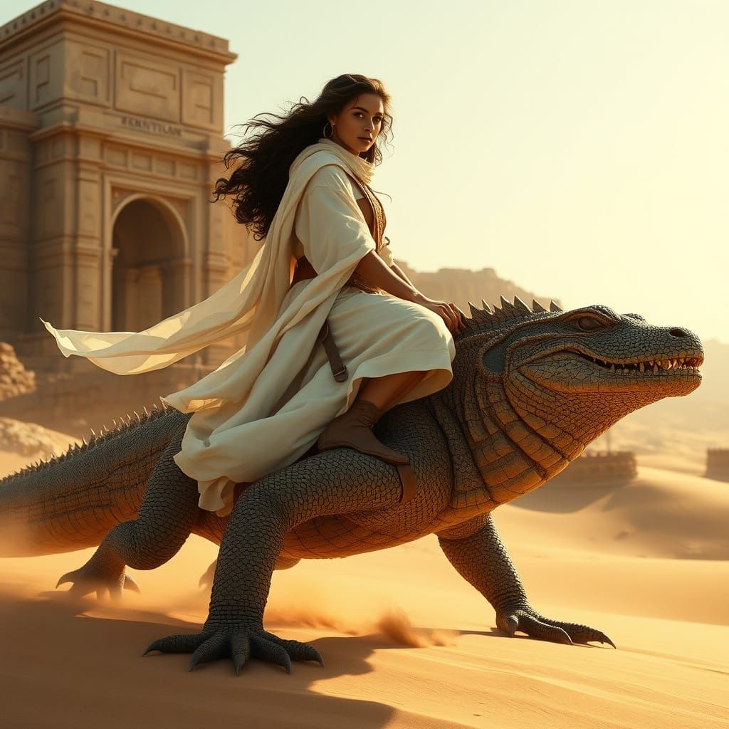 Majestic Desert Rider on Ancient Lizard
