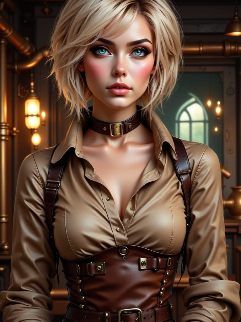 Steampunk Adventurer Portrait of a Blonde Woman