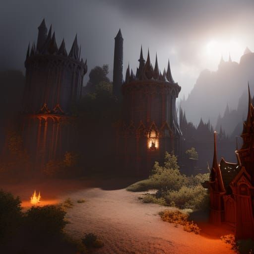 Dark Fantasy Castle Ghosts in Art Nouveau Style