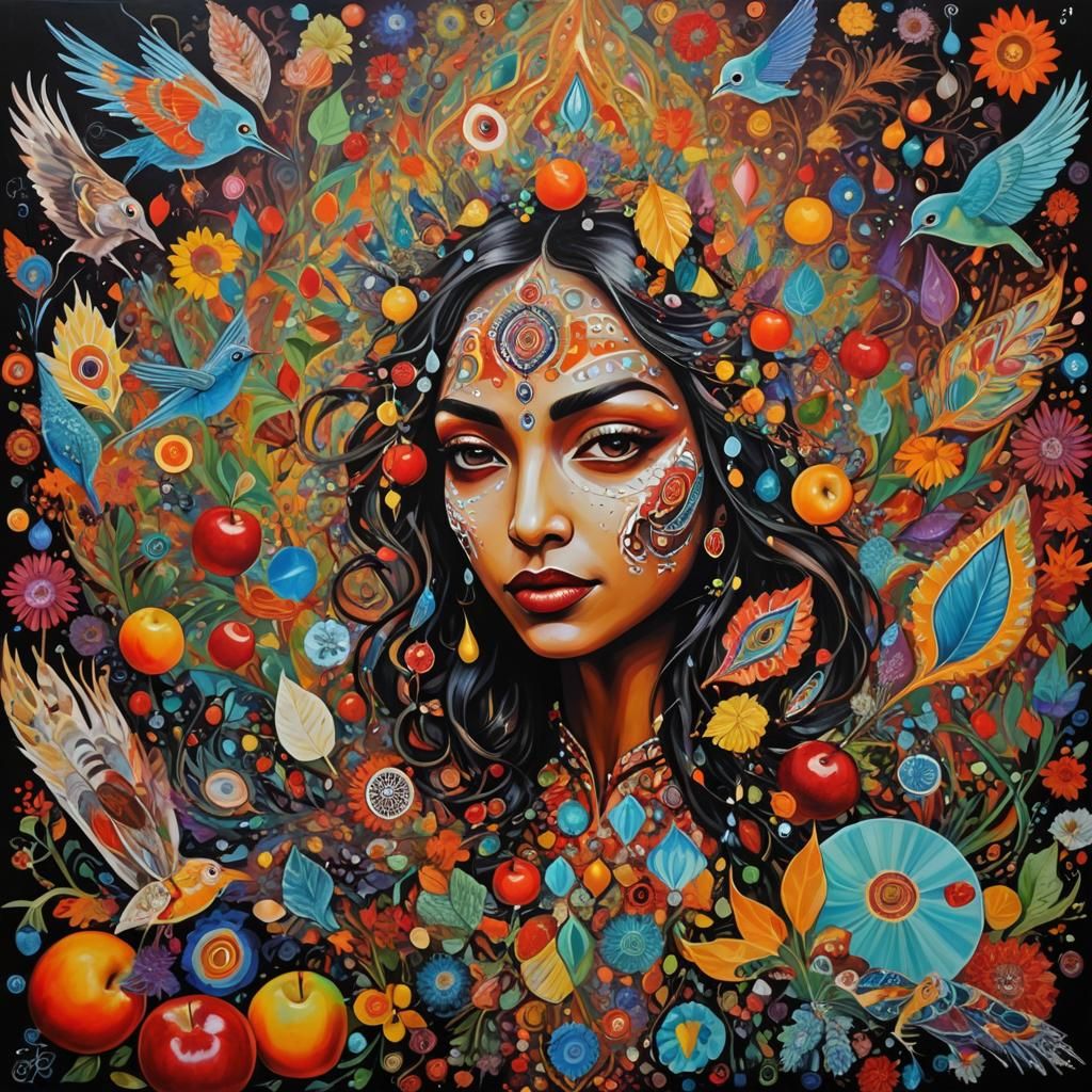 Psychedelic Diamond Girl Selfie in Aboriginal Art Style