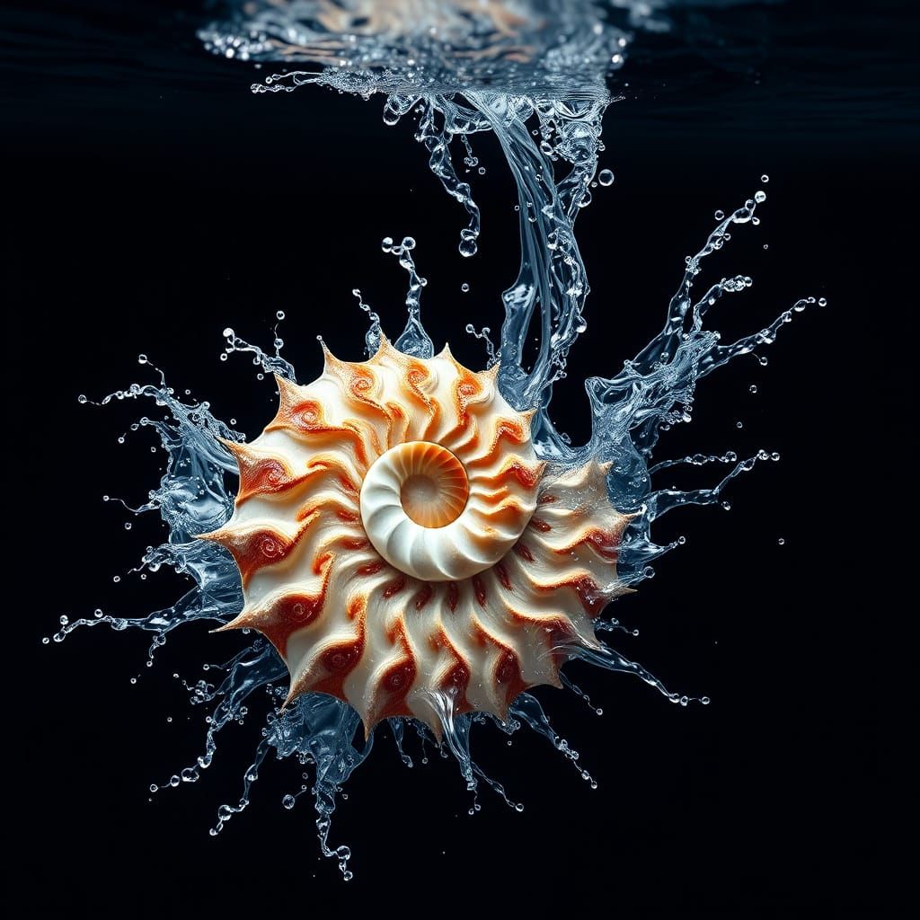 Ethereal Nautilus Shell Dives into Turbulent Ocean Waters
