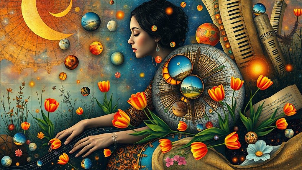 Cosmic Nature Goddess in Vibrant Digital Collage