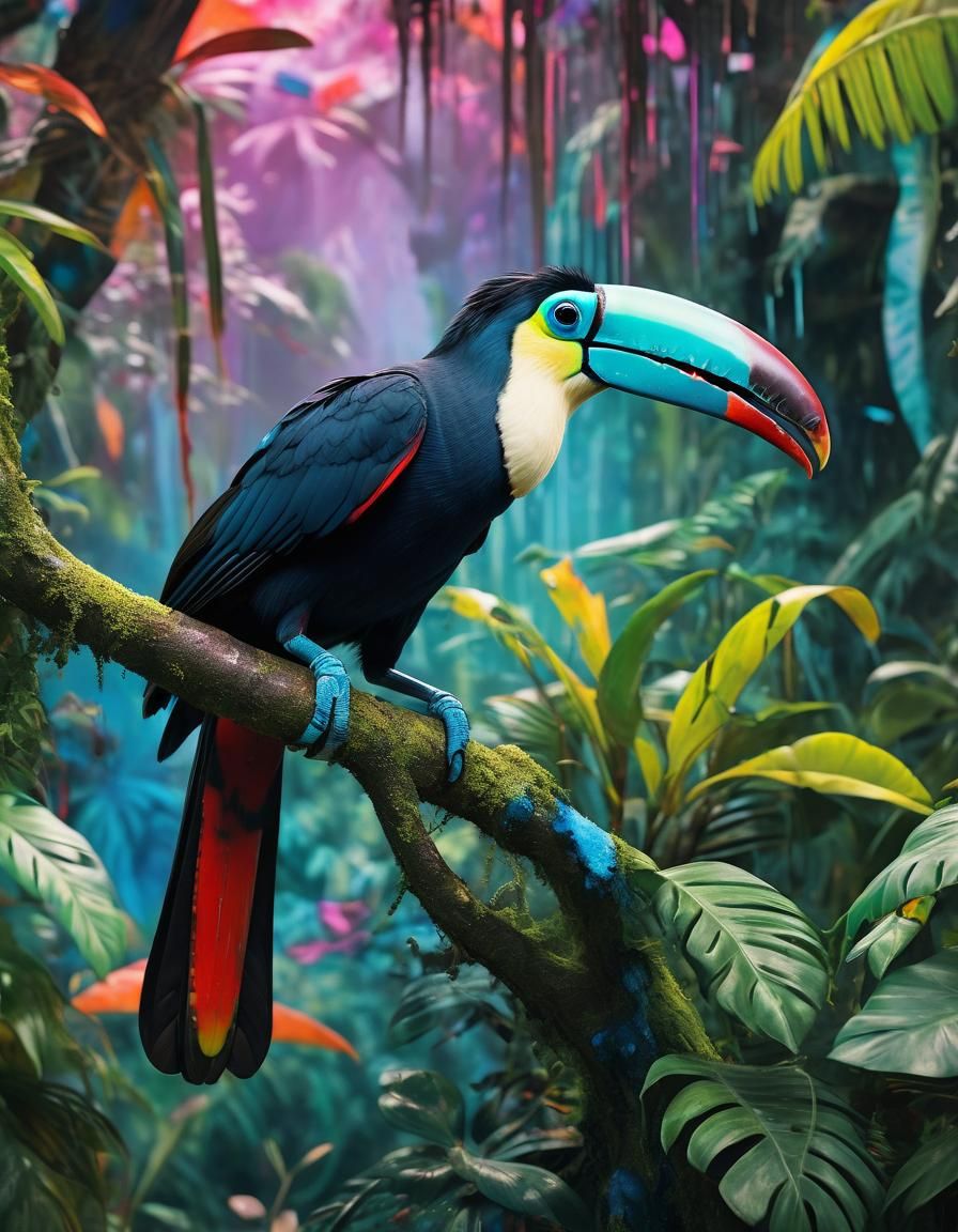 Blue-Throated Toucan in Lush Tropical Concept Art